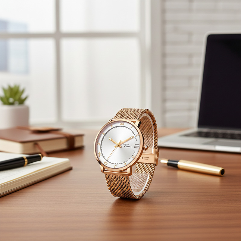 Mens Watches Customized OEM Roman Scale Waterproof Stainless Steel and Leather Band - Virtue