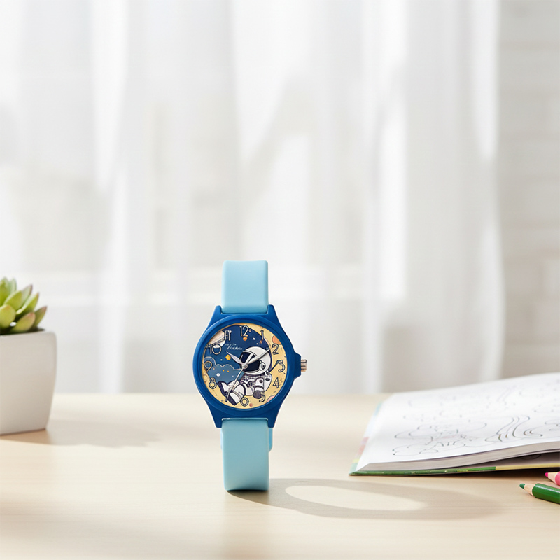 Kids Watch Cool Astronaut Space Dial Light Blue Silicone Strap Daily Quartz Movement Alloy Glass Adventure Accessory - Virtue