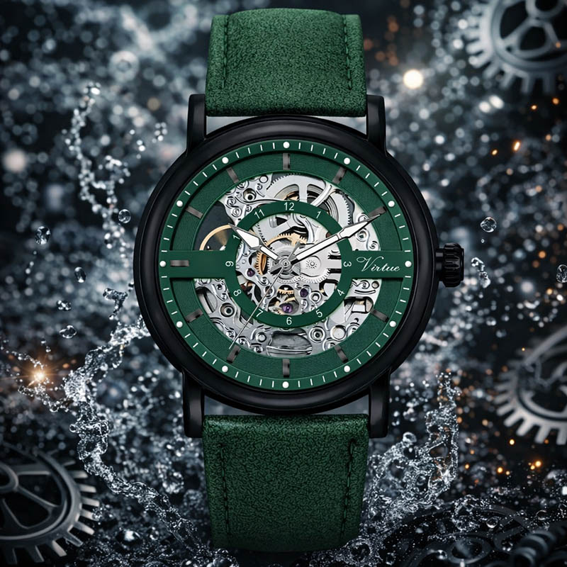 Premium Timepiece: Mechanical Watch Featuring Genuine Leather Band - Virtue