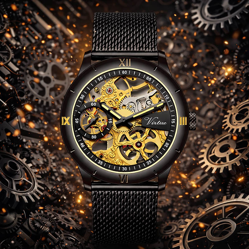 Sleek Business Moon Quartz Wristwatch with Stainless Steel Bracelet for Men - Virtue