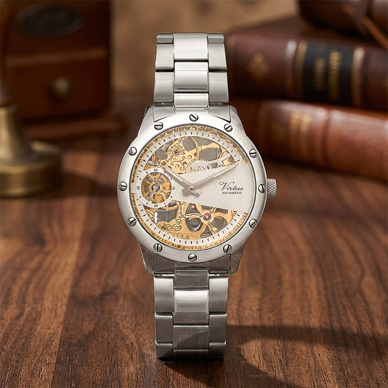Private Label Design Custom Logo Stainless Steel Good Quality Uhr Clear Back Automatic Mechanical Wristwatch Relojes Hombre - Virtue