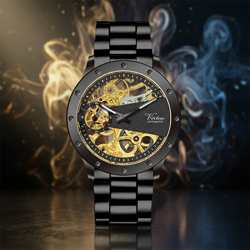 High Quality Luxury OEM Stainless Steel Genuine Leather Skeleton Custom LOGO Mens Automatic Mechanical Watch - Virtue