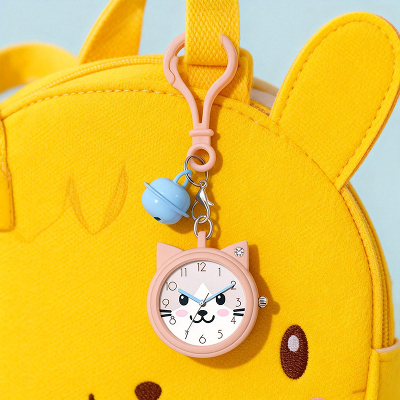 Cute Lovely Cartoon Pocket Watches Alloy Case Multicolor Band Pocket Watch for Kids Keychain - Virtue