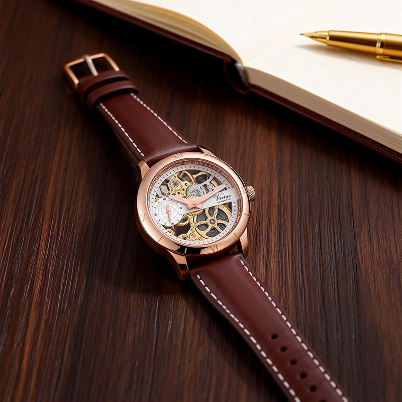 Automatic Men's 43mm Dial High Quality Business Genuine Leather Strap Stainless Steel Case Mechanical Movement - Virtue