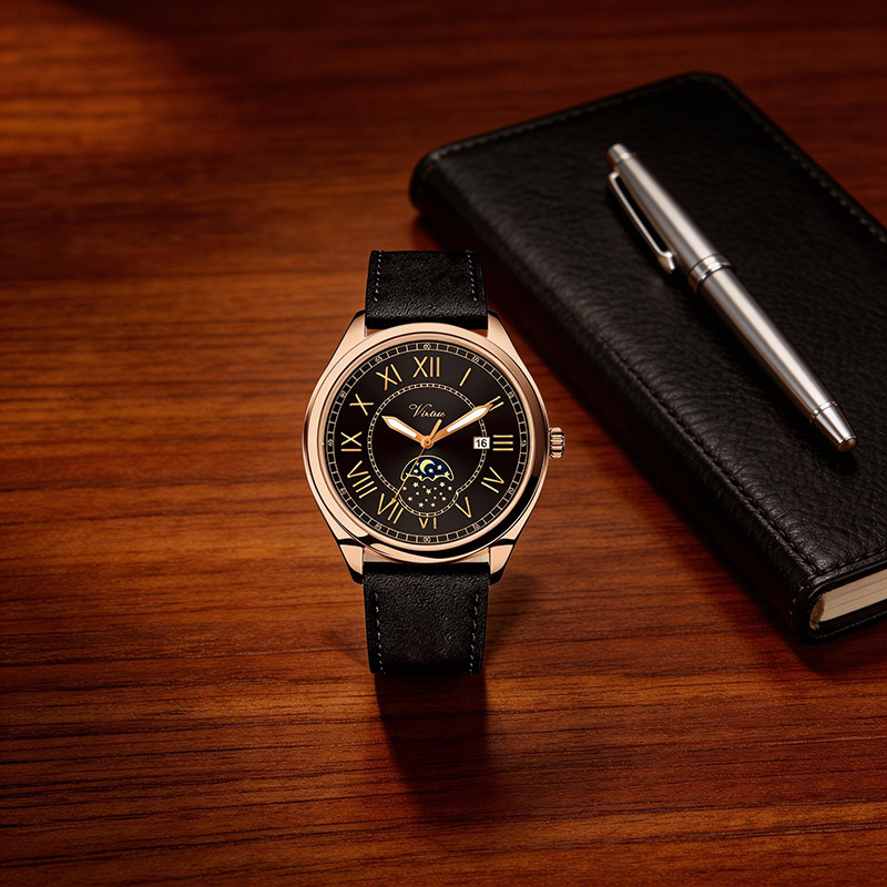 Virtue Luxury Custom Men's Quartz Watch PU Strap Pointer Dial Water Resistant Alloy Case Business Casual High Appearance - Virtue