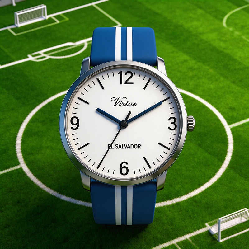 El Salvador Blue White Stripe Watch – Casual Sport Silicone Strap Wristwatch For Football World Cup Fans - Virtue