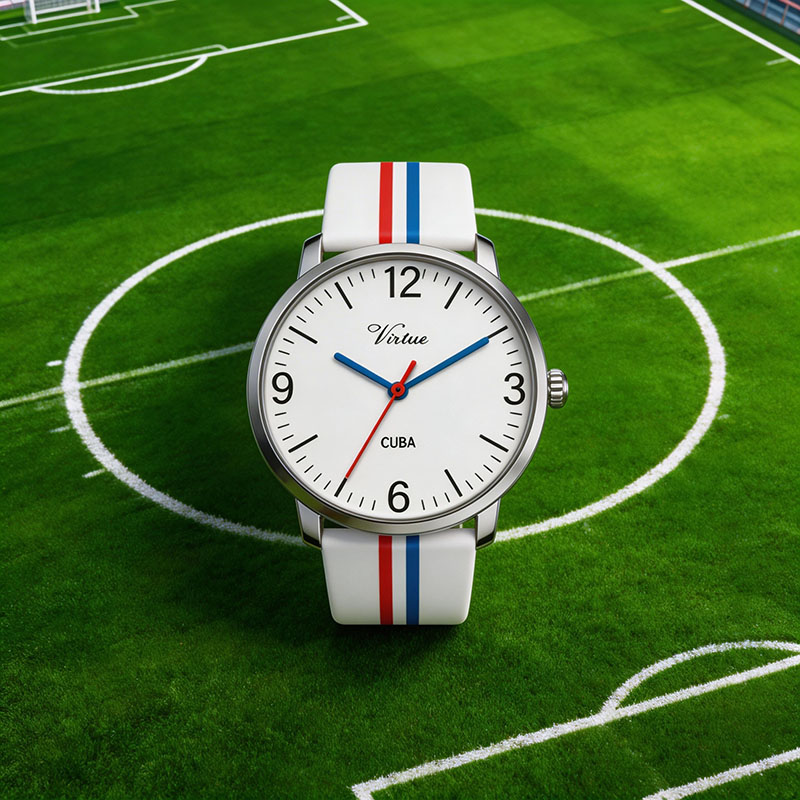 Cuba Red Blue White Stripe Watch – World Cup Soccer Fan Casual Silicone Strap Sport Wristwatch - Virtue