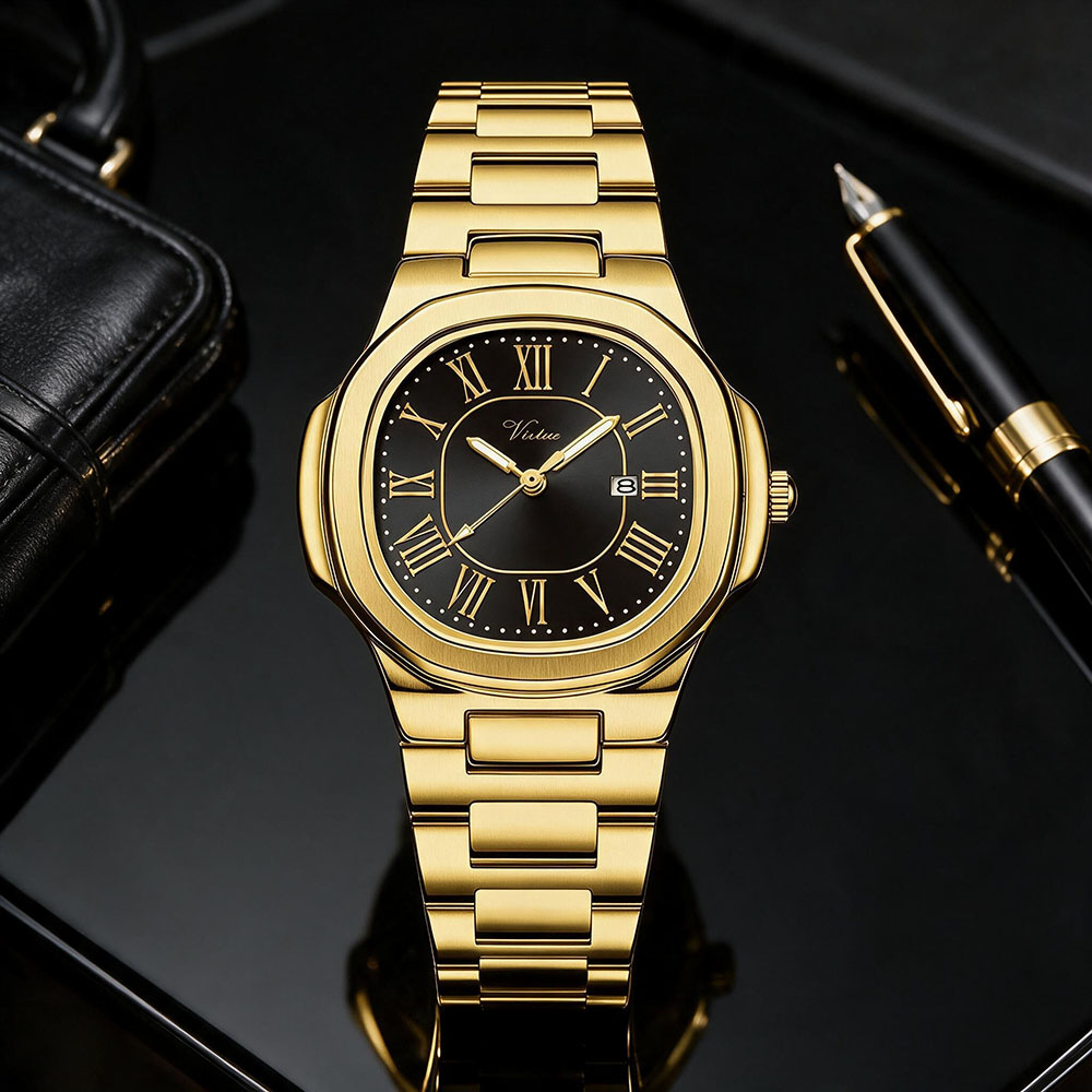 Elegant Women's Wrist Watch with Accents and Stainless Steel Band - Virtue